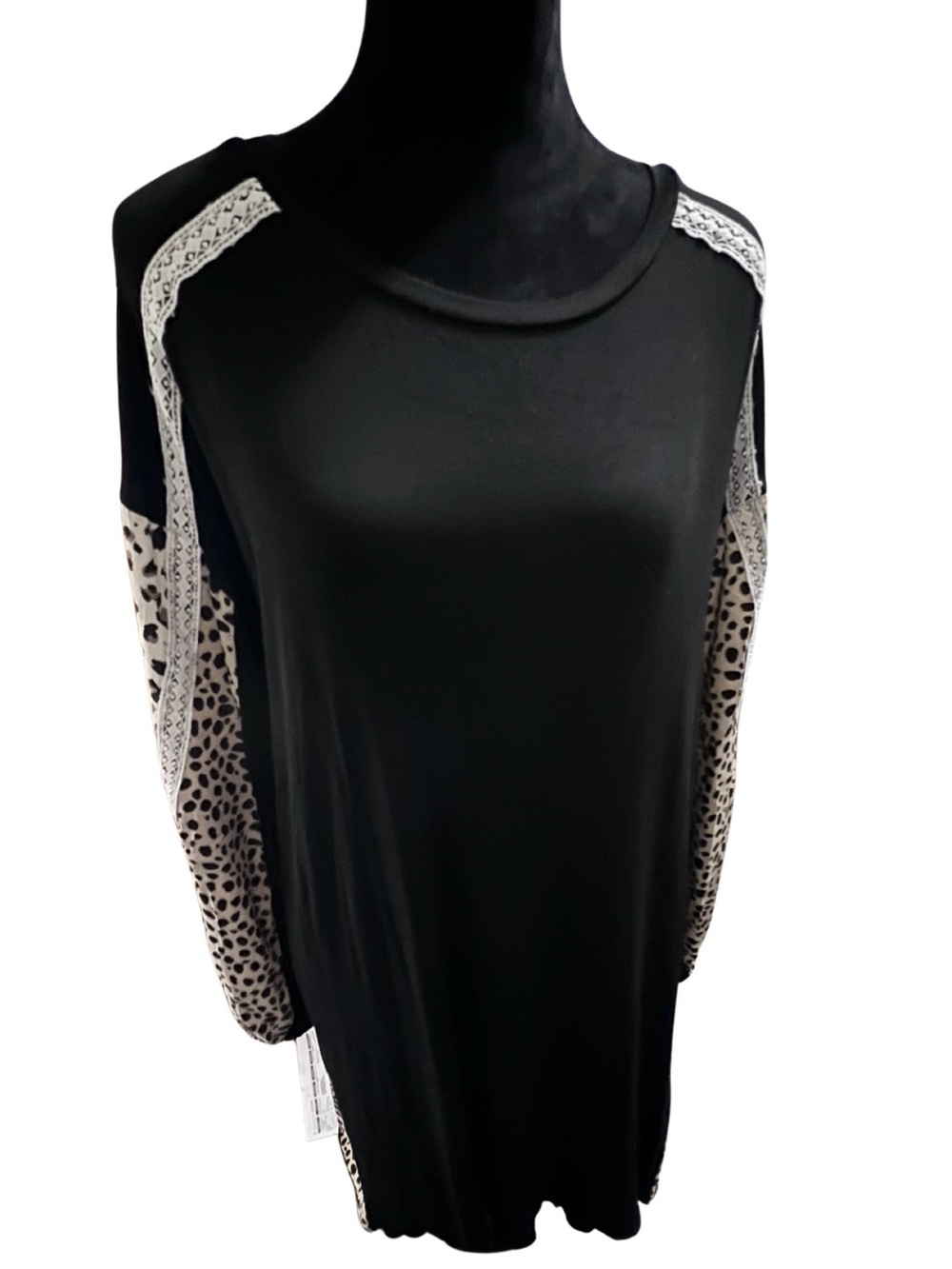 NWT 2X Black Dress with Leopard Print & Lace Trim